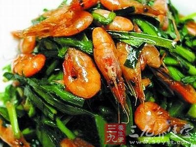 青虾炒韭菜